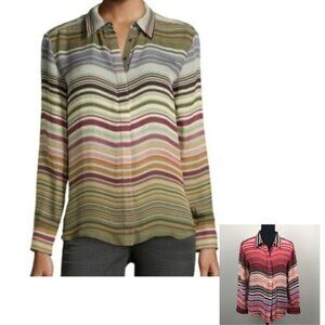 Michael Stars Silk Multicolor Striped Button Down Long Sleeve Blouse Size XS